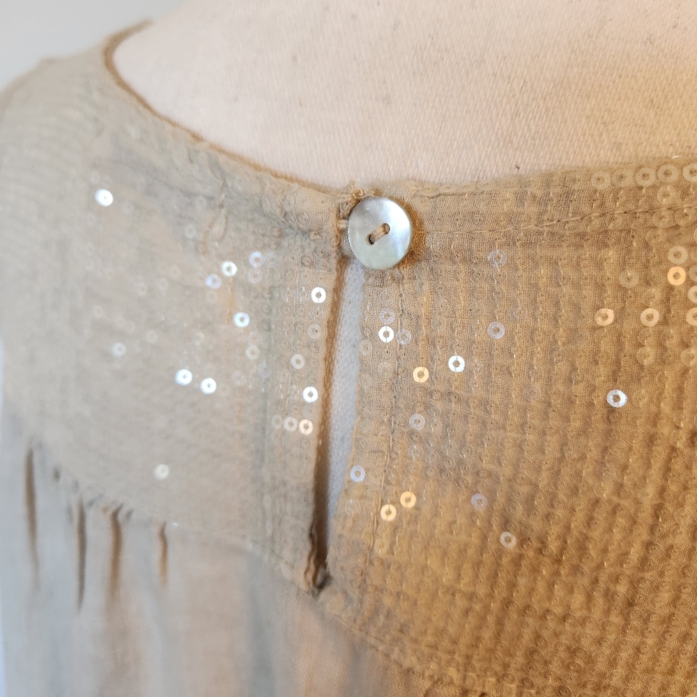 Blu Orchid Linen Dress Sequins Sleeveless Summer  Sundress Tunic Beige Italy M - Picture 6 of 13